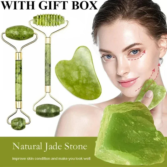 Kit Gua Sha e Rolo de Jade para Rosto