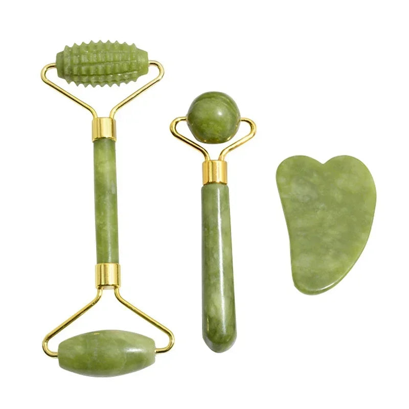 Rolo de Jade Natural e Gua Sha para Rosto e Pescoço