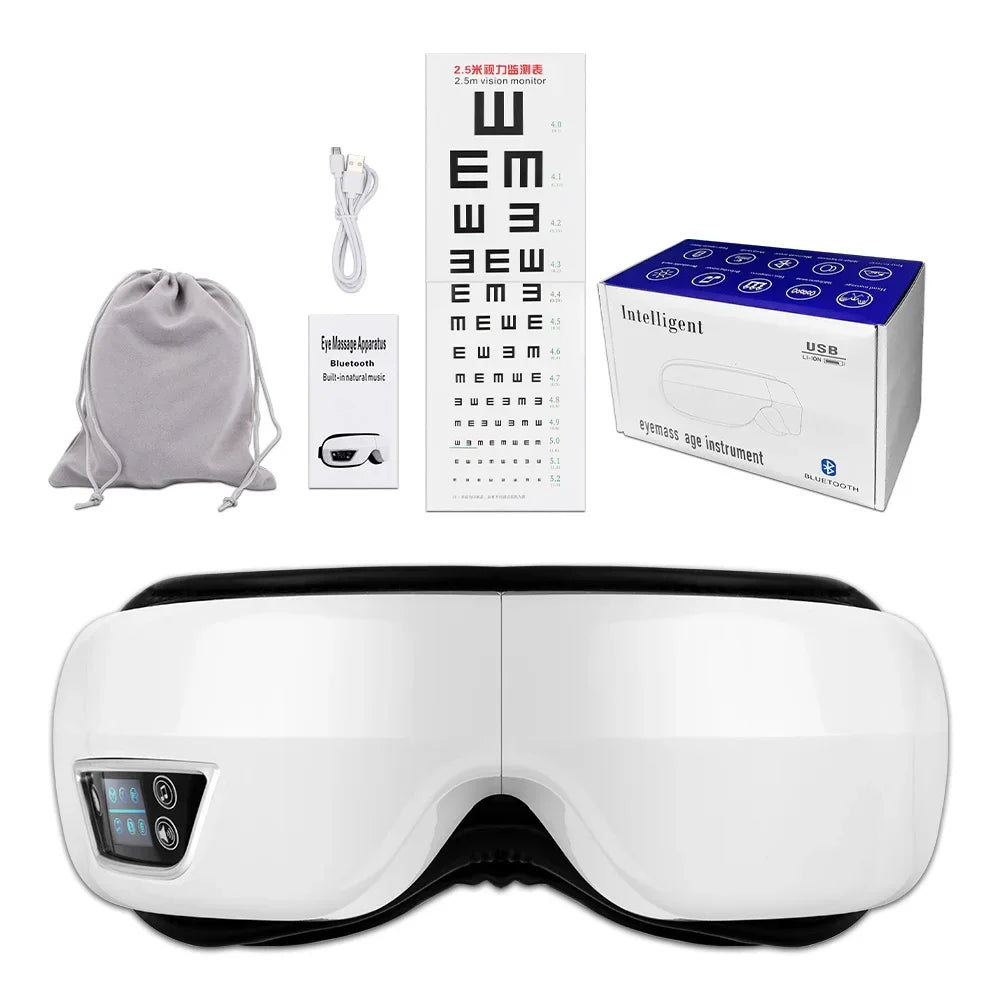 Massageador de Olhos Premium — 9 Airbags, Calor Infravermelho e Bluetooth