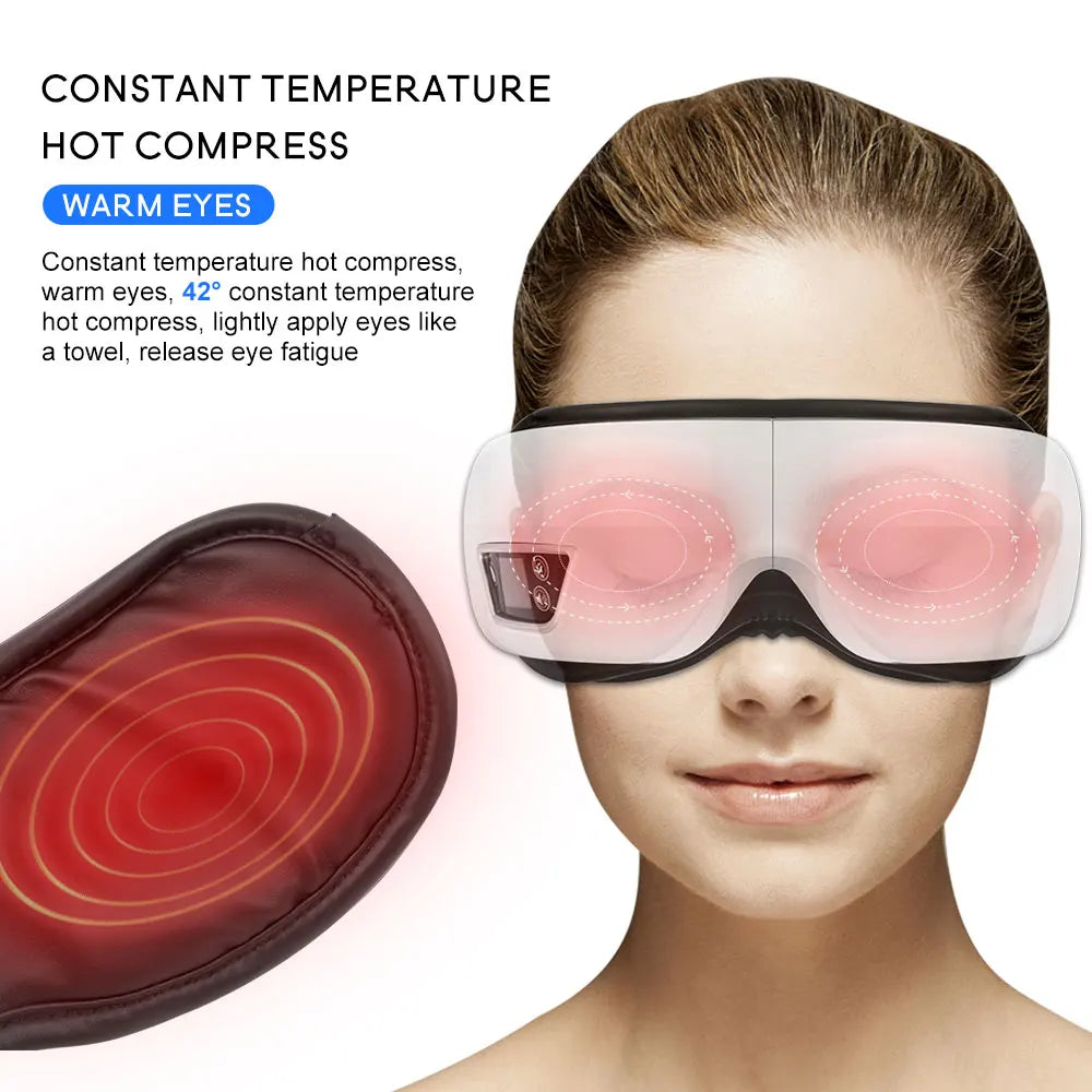 Massageador de Olhos Premium — 9 Airbags, Calor Infravermelho e Bluetooth