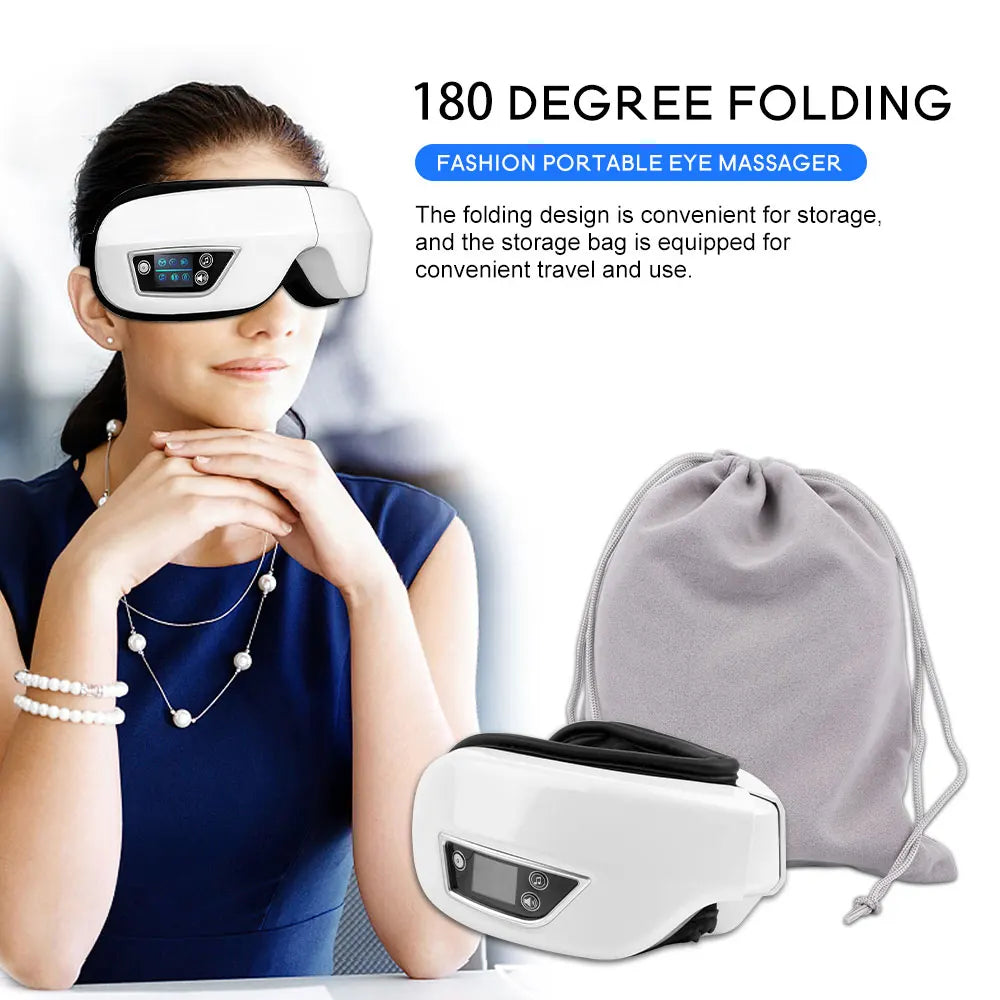 Massageador de Olhos Premium — 9 Airbags, Calor Infravermelho e Bluetooth