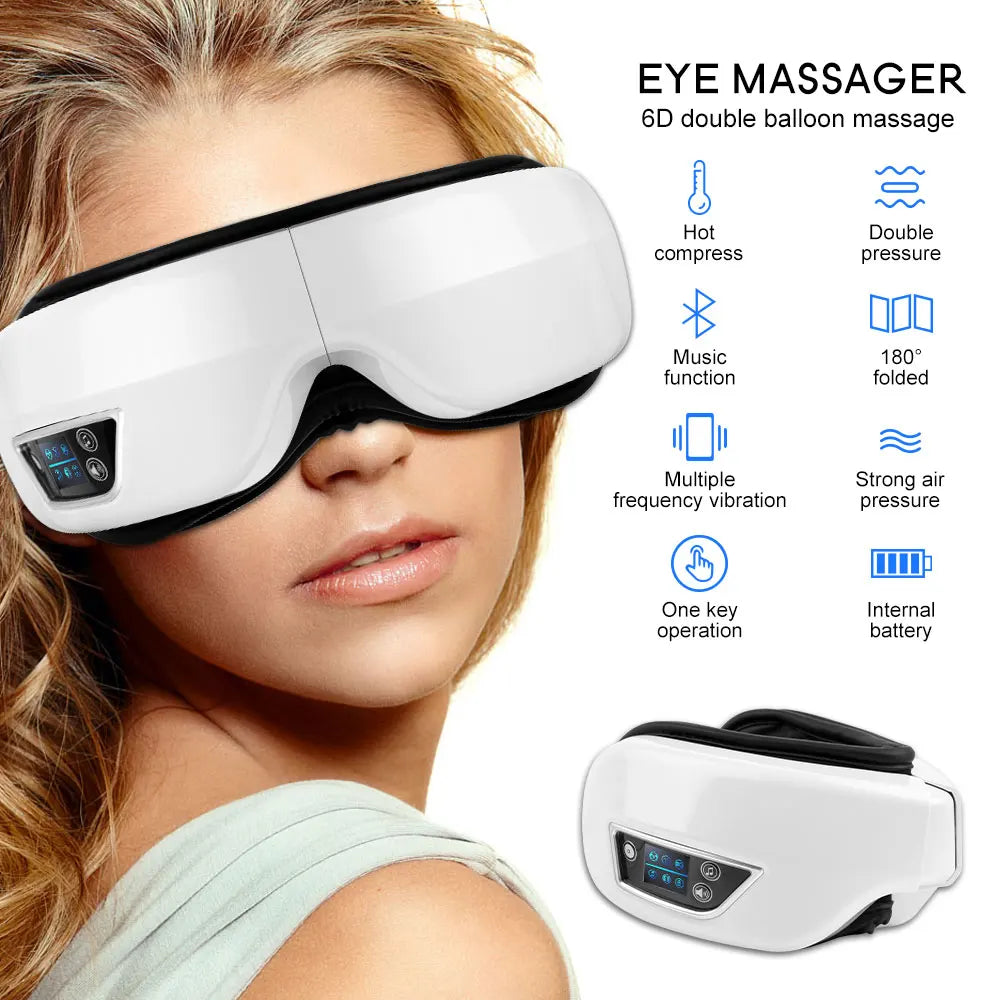 Massageador de Olhos Premium — 9 Airbags, Calor Infravermelho e Bluetooth