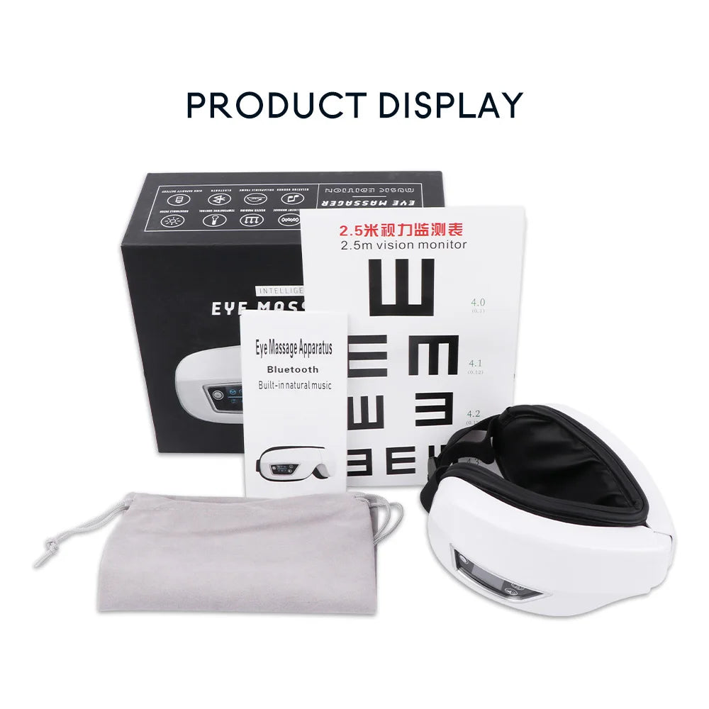 Massageador de Olhos Premium — 9 Airbags, Calor Infravermelho e Bluetooth