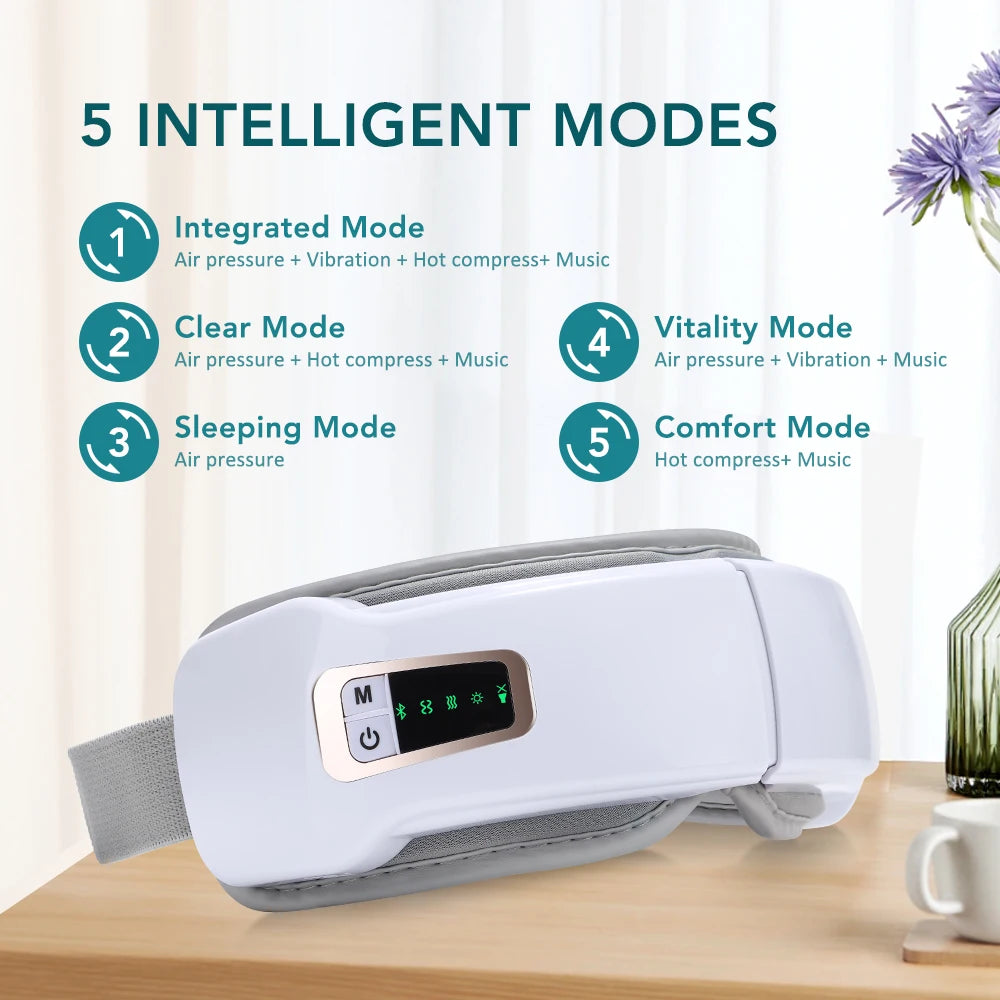 Massageador de Olhos Inteligente — 5 Modos, Calor e Música Bluetooth