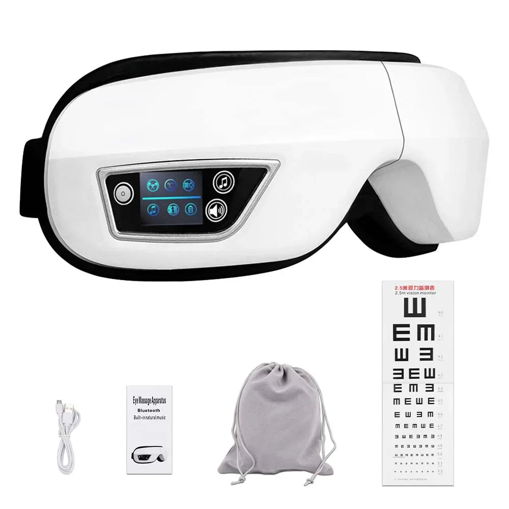 Massageador de Olhos Premium — 9 Airbags, Calor Infravermelho e Bluetooth
