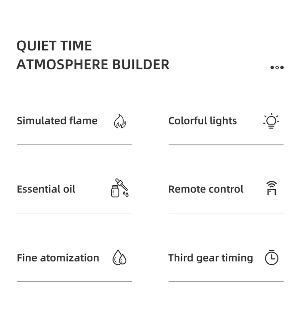 Difusor de Aromaterapia Ultrassónico com Efeito Chama — Humidificador e Óleos Essenciais | AlivioPrime