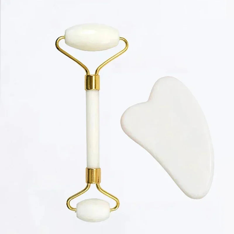 Rolo de Jade Natural e Gua Sha para Rosto e Pescoço