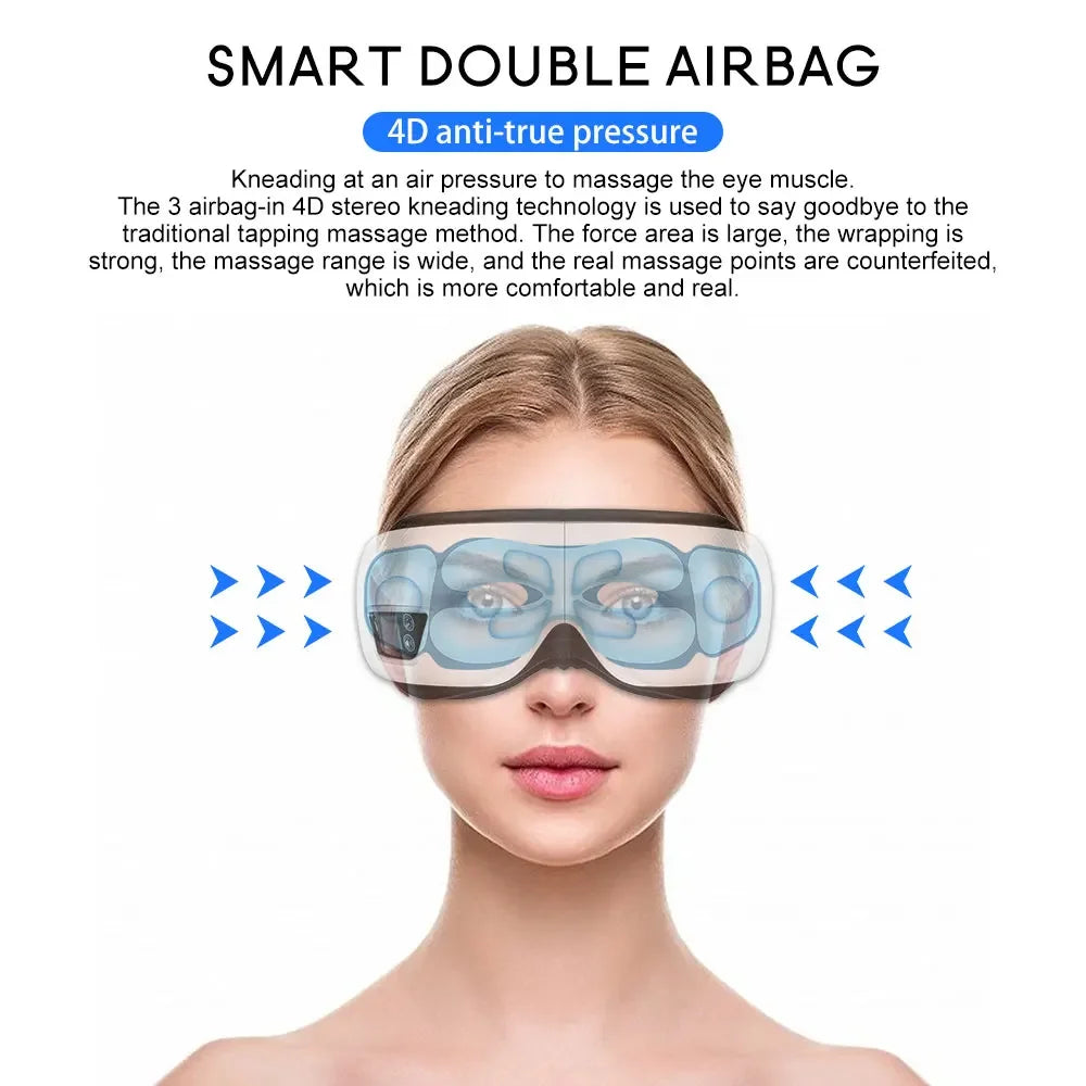 Massageador de Olhos Premium — 9 Airbags, Calor Infravermelho e Bluetooth