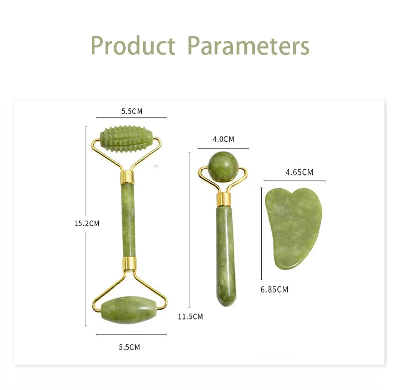 Rolo de Jade Natural e Gua Sha para Rosto e Pescoço