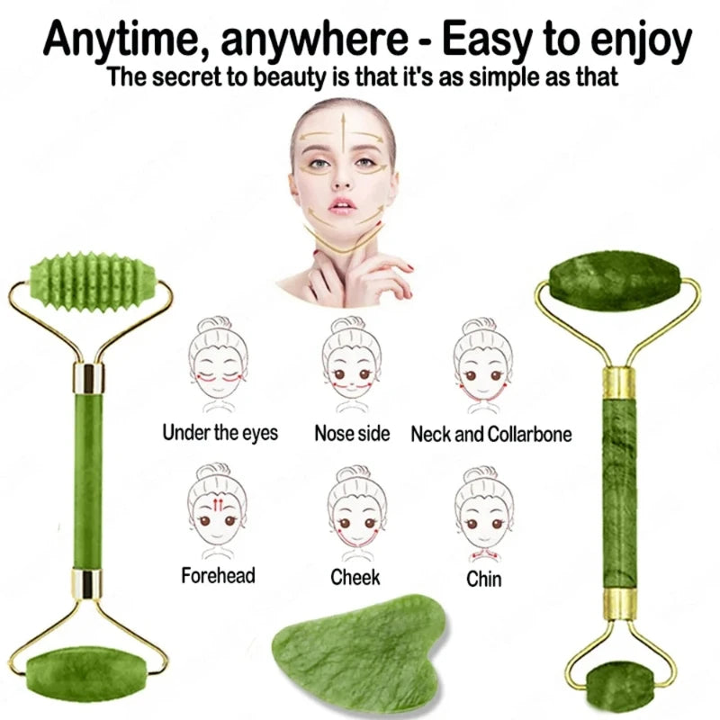 Kit Gua Sha e Rolo de Jade para Rosto