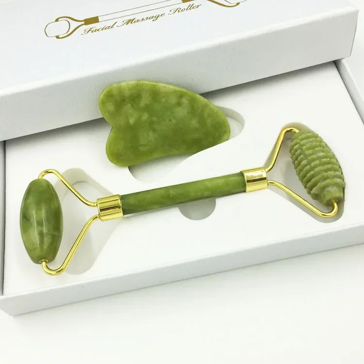 Kit Gua Sha e Rolo de Jade para Rosto