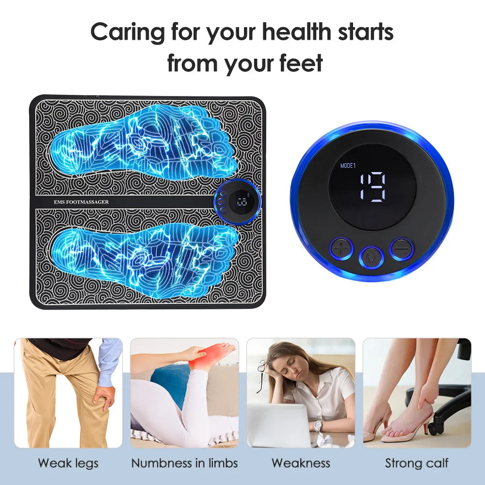 Almofada EMS de Massagem para Pés — 8 Modos e 19 Níveis de Intensidade