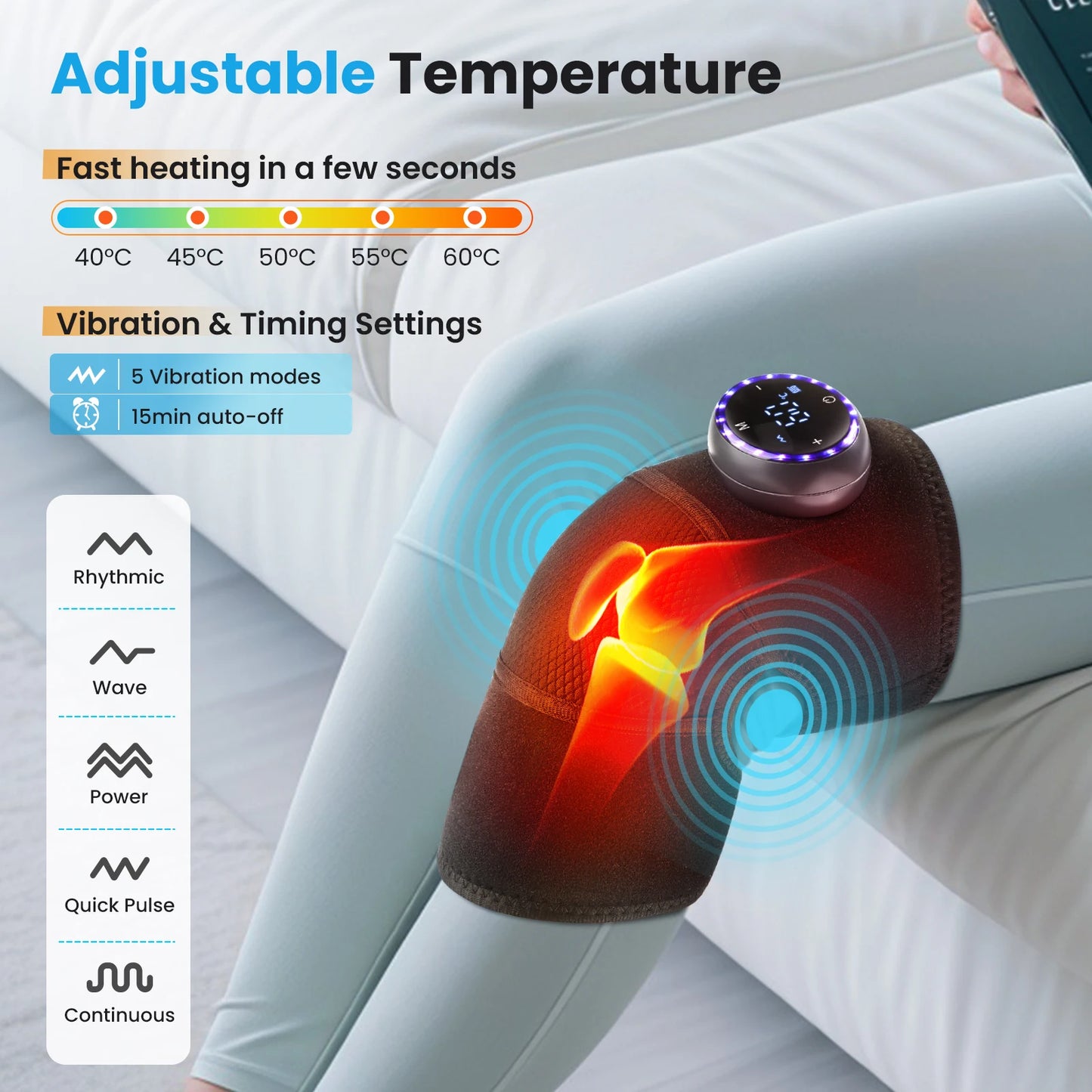 Massageador de Joelho com Calor e Vibração — Recuperação e Conforto Articular