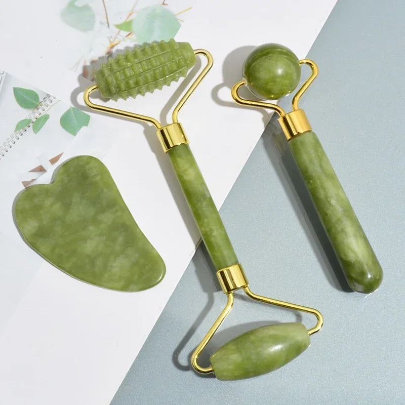 Rolo de Jade Natural e Gua Sha para Rosto e Pescoço