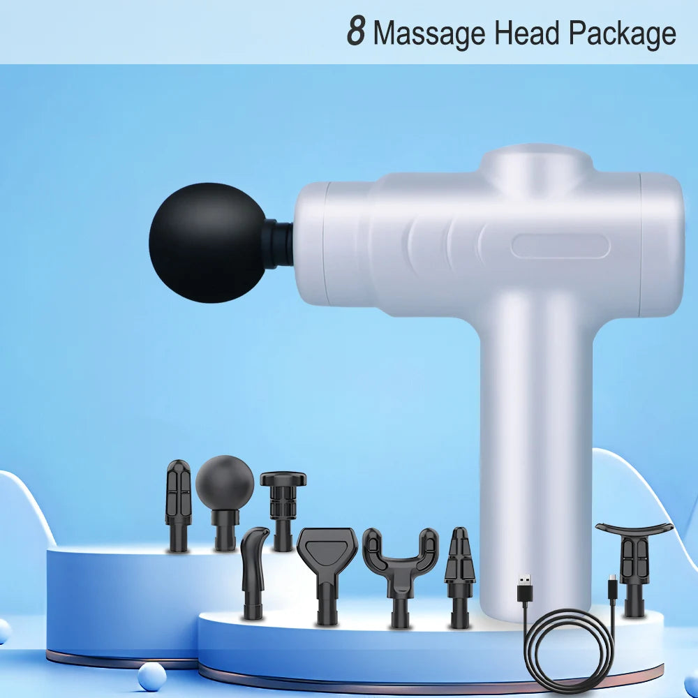 Pistola de Massagem Fascial Pro — Duplo Modo e 4 Cabeças de Massagem