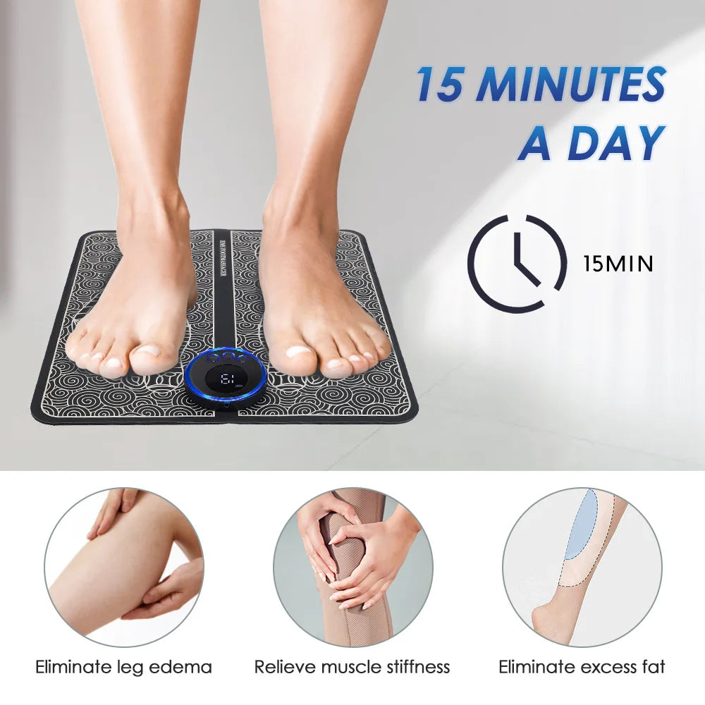 Almofada EMS de Massagem para Pés — 8 Modos e 19 Níveis de Intensidade