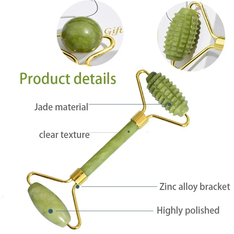Rolo de Jade Natural e Gua Sha para Rosto e Pescoço