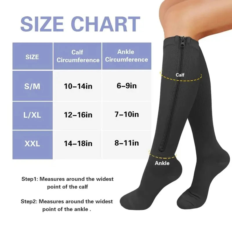 Compression Stockings Sports Pressure Long Cycling Socks Zipper Professional Leg Support Thick Women Varicose Vein Socks
