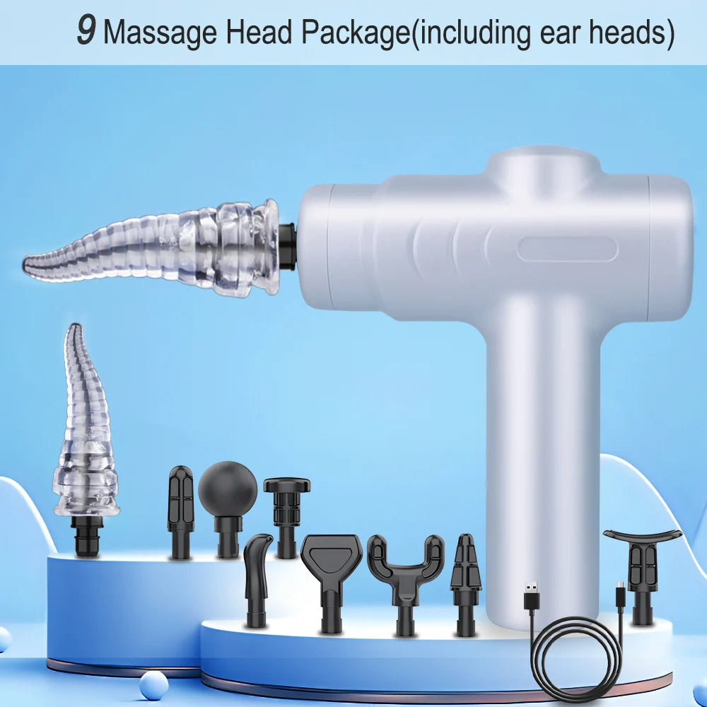 Pistola de Massagem Fascial Pro — Duplo Modo e 4 Cabeças de Massagem