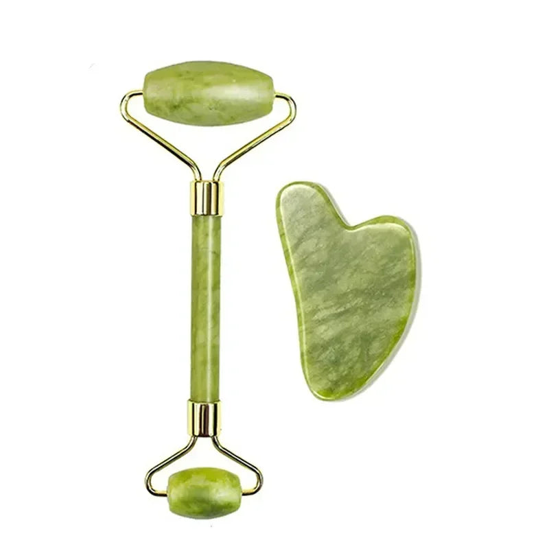 Rolo de Jade Natural e Gua Sha para Rosto e Pescoço