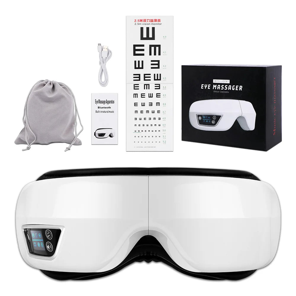 Massageador de Olhos Premium — 9 Airbags, Calor Infravermelho e Bluetooth