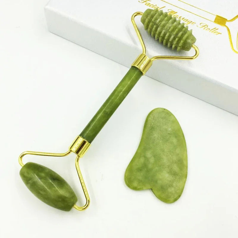 Kit Gua Sha e Rolo de Jade para Rosto