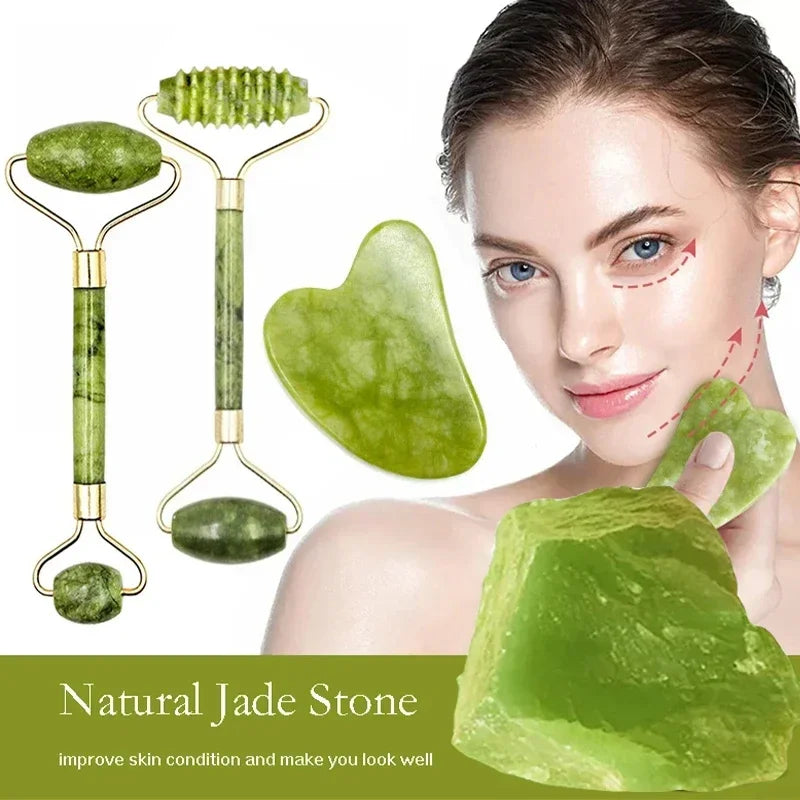 Kit Gua Sha e Rolo de Jade para Rosto