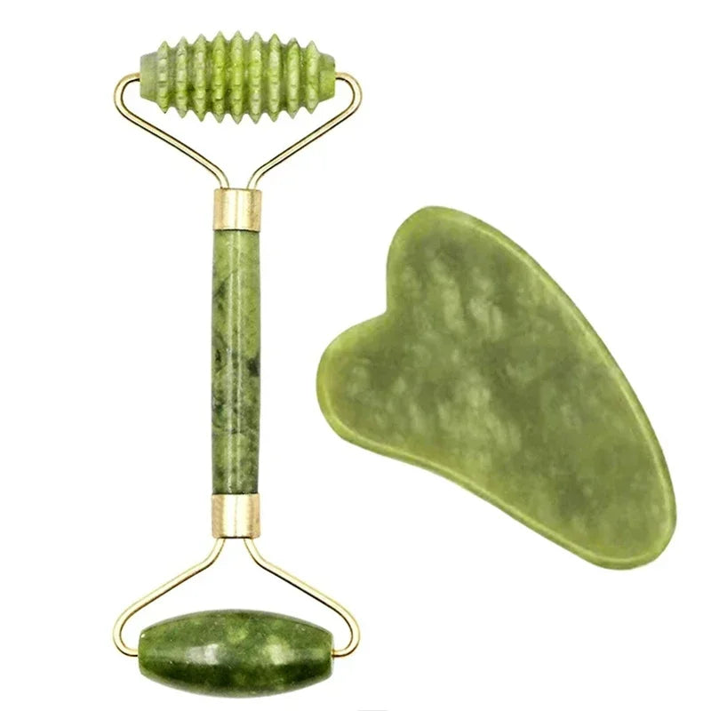 Rolo de Jade Natural e Gua Sha para Rosto e Pescoço