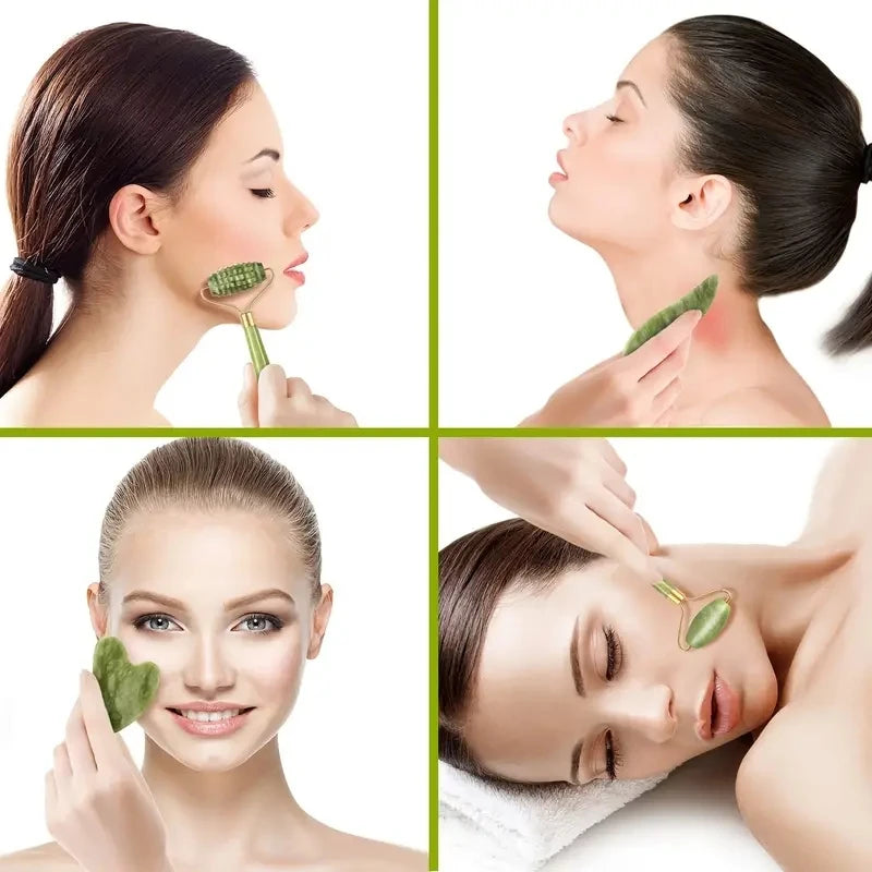 Kit Gua Sha e Rolo de Jade para Rosto