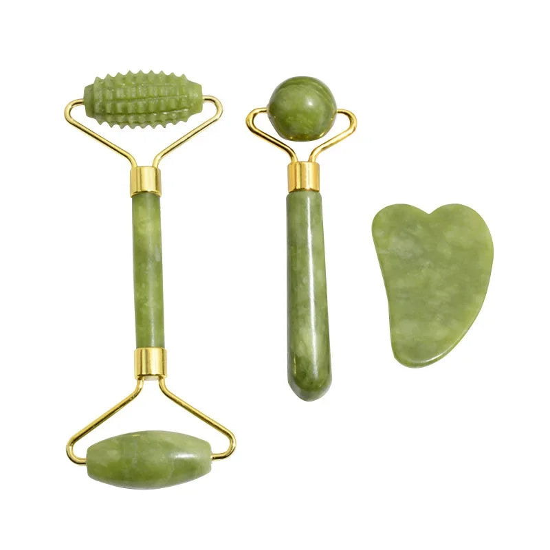 Rolo de Jade Natural e Gua Sha para Rosto e Pescoço