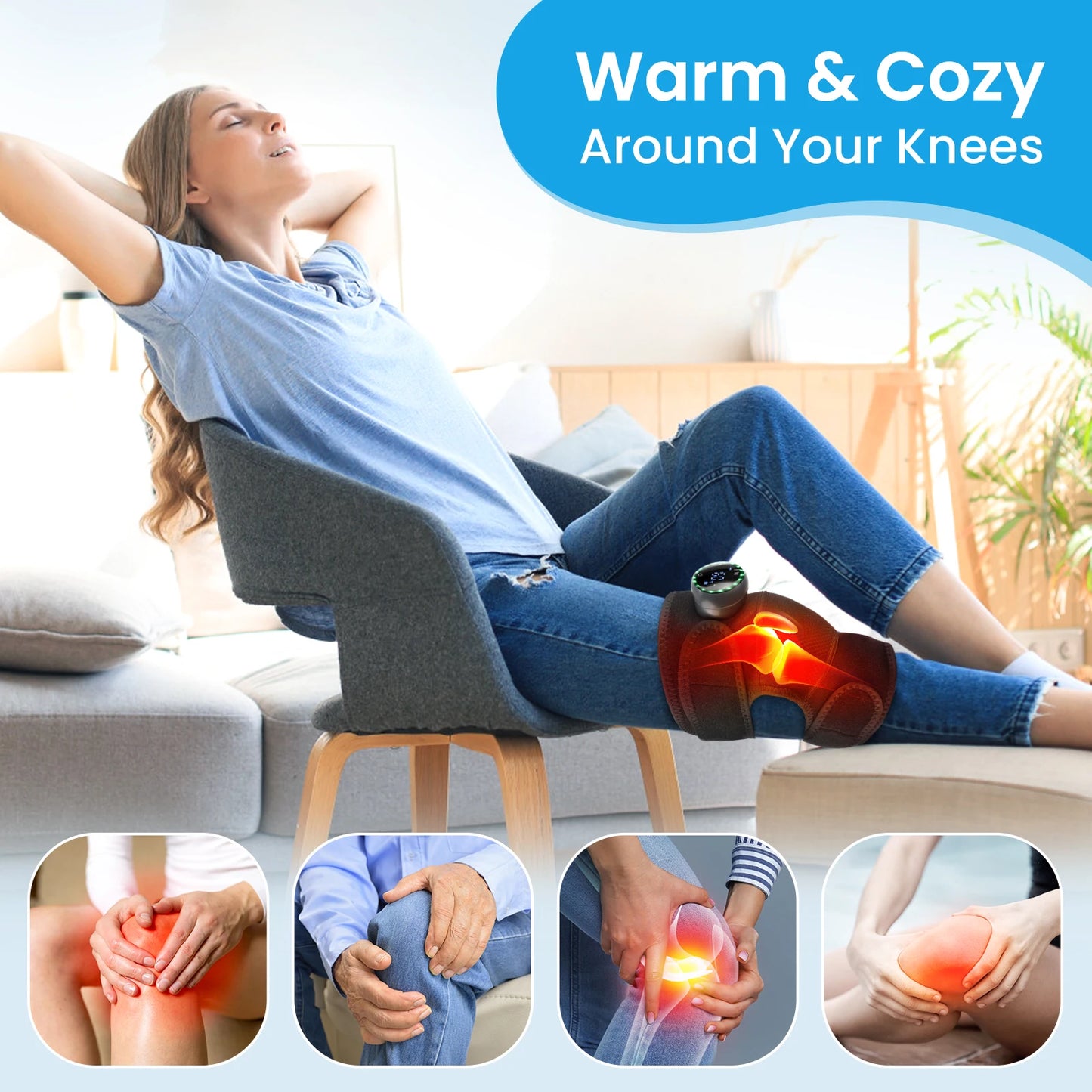 Massageador de Joelho com Calor e Vibração — Recuperação e Conforto Articular
