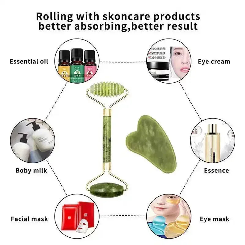 Kit Gua Sha e Rolo de Jade para Rosto