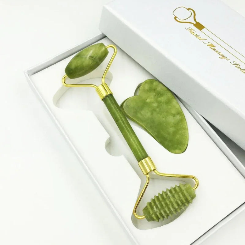 Kit Gua Sha e Rolo de Jade para Rosto