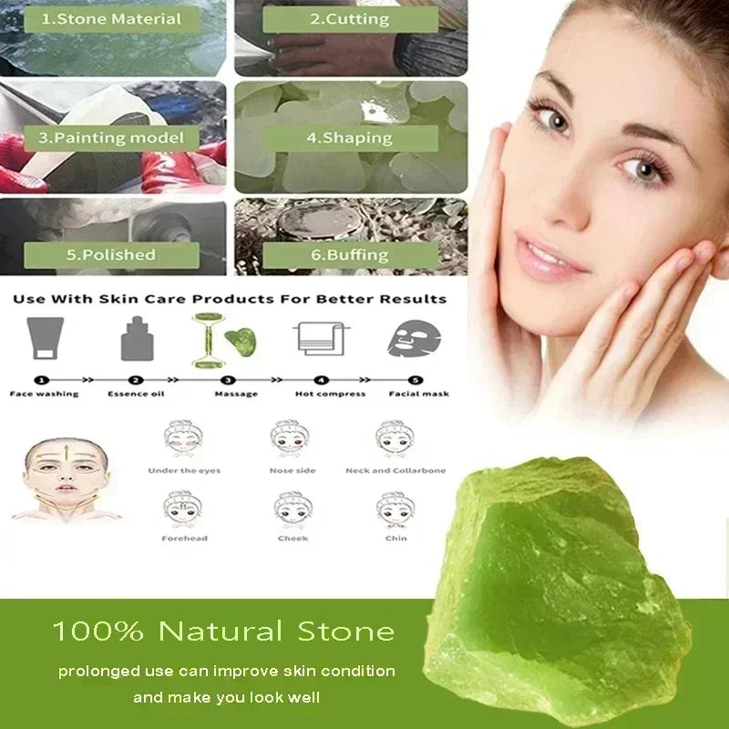 Rolo de Jade Natural e Gua Sha para Rosto e Pescoço