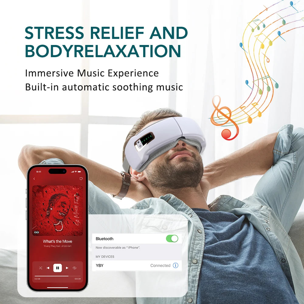 Massageador de Olhos Inteligente — 5 Modos, Calor e Música Bluetooth