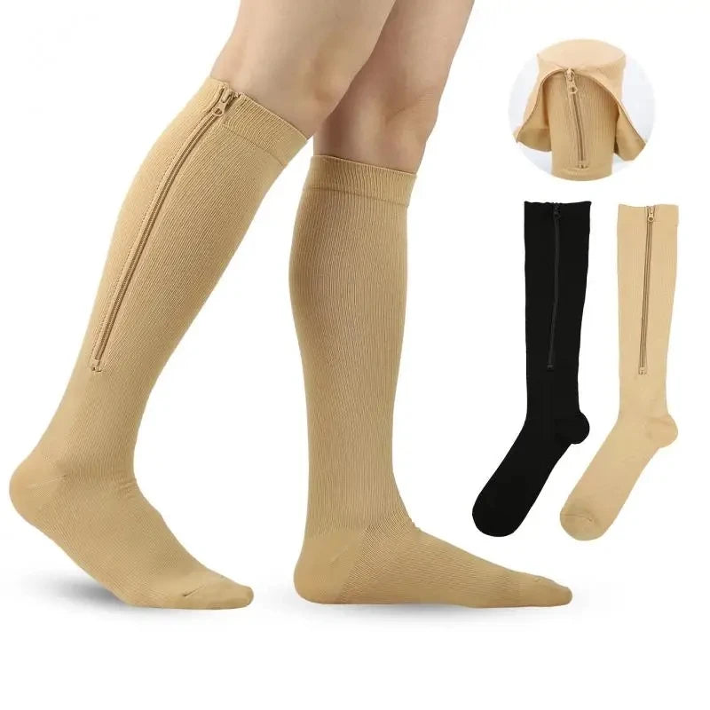 Compression Stockings Sports Pressure Long Cycling Socks Zipper Professional Leg Support Thick Women Varicose Vein Socks